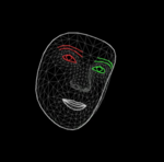 Image représenImage montrant une analyse automatisée des traits du visage à l’aide d’un maillage numérique